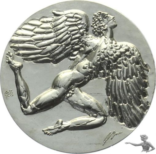 Silbermedaille von Hans Erni 1972 Verkehrshaus der Schweiz, Luft- und Raumfahrt Ikarus
